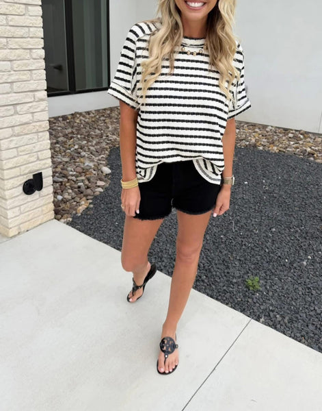 Stripe Textured Tee Black