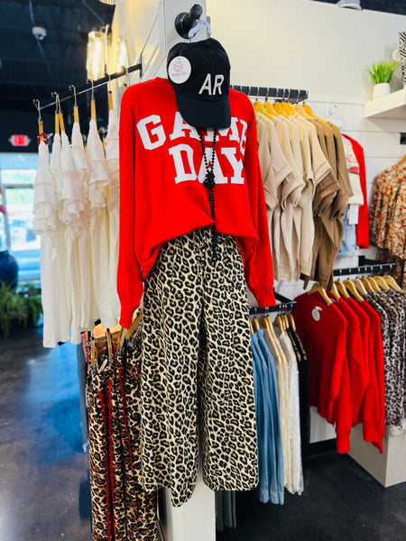 Washed Leopard Print Wide Leg Pant