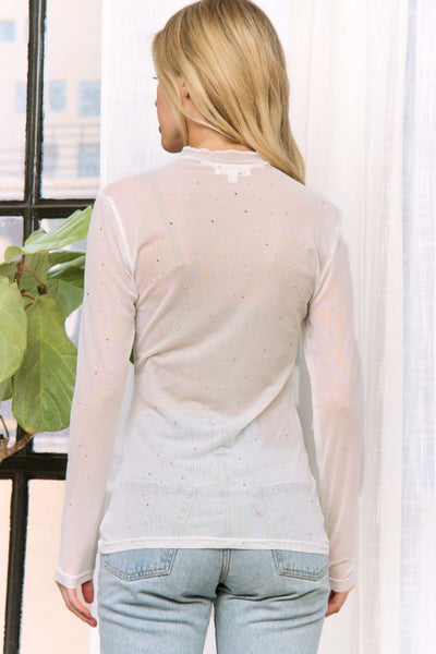 White Rhinestone Mesh Top