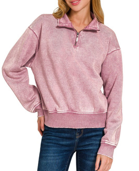 Acid Wash Sweatshirt Pullover Rose