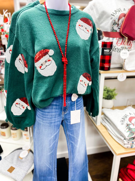 Dark Green Santa Sequin Sweater