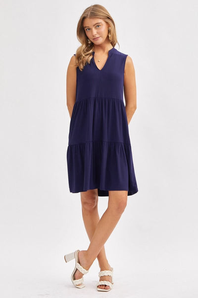 Solid Tank Ruffle Tiered Dress Navy