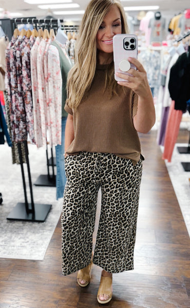 Washed Leopard Print Wide Leg Pant