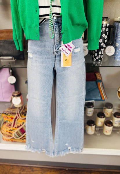 RISEN Morgan Tummy Control Crop Frayed Hem Jean