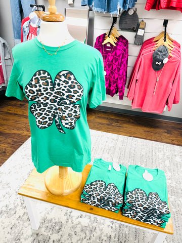 Green Leopard Shamrock Tee
