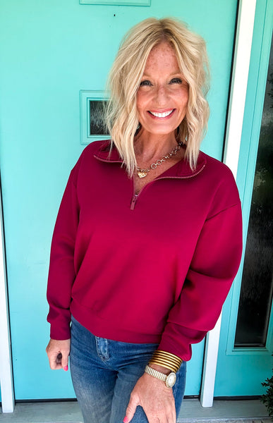 Scuba Half Zip Pullover Sweatshirt Wine