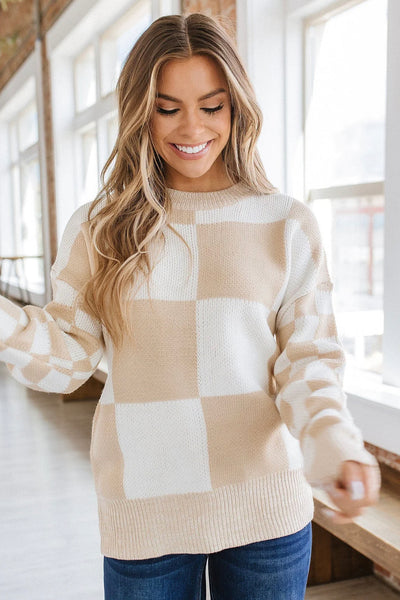 Khaki Checkered Sweater