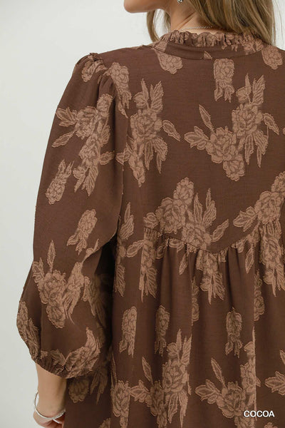 UMGEE Floral Textured Top Cocoa