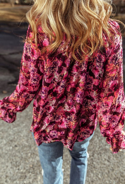 Bloom Floral Ruffle V Neck Top