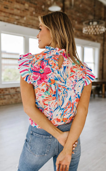 Abstract Multi Ruffle Sleeve Boutique Top