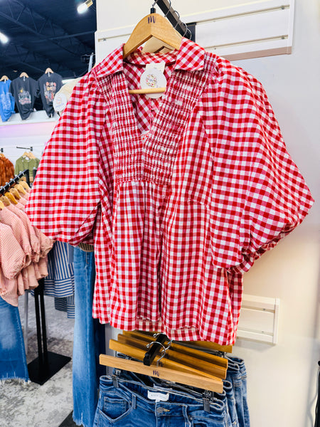 UMGEE Red Gingham Checkered Top