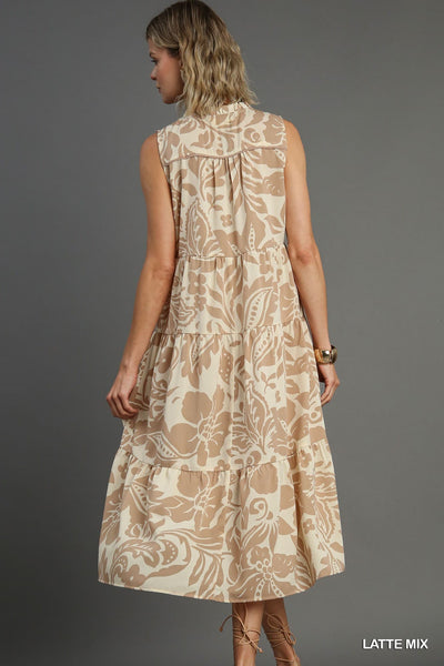 UMGEE Two Tone Floral Midi Dress Latte