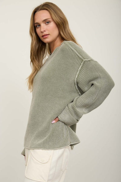 Cuffed Knit Sweater Olive