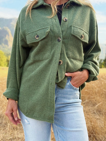 Cozy Brushed Waffle Shacket Dark Green