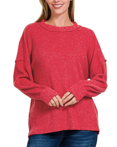 Brushed Soft Drop Shoulder Sweater Dark Red