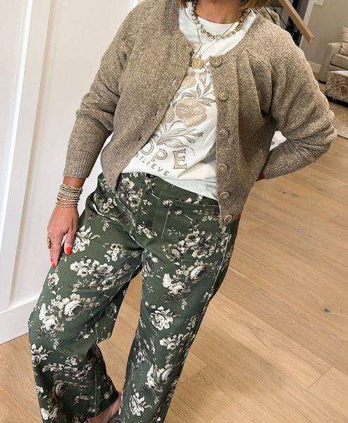 UMGEE Floral Print Pant Olive Mix