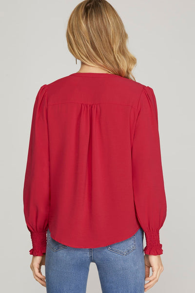 Cherry Red Smocked Solid Top