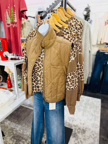 Chestnut Ribbed Leopard Top