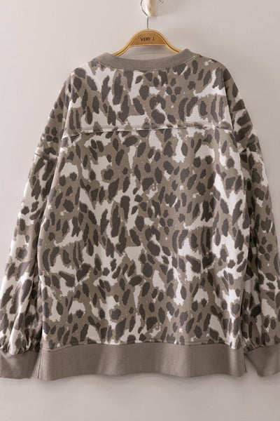 Leopard Cozy Sweatshirt Grey Taupe Mix