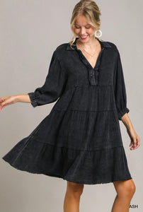 UMGEE Frayed Hem Tiered Dress Ash