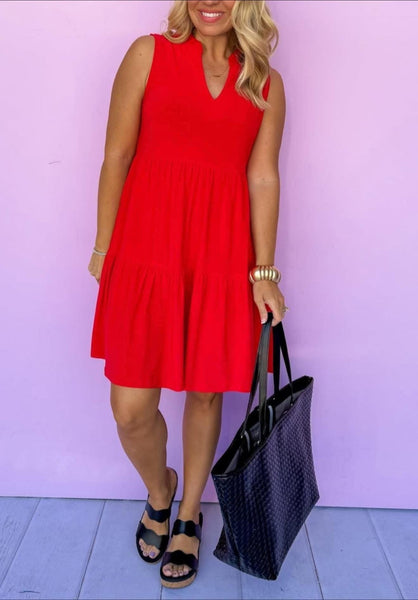 Solid Tank Ruffle Tiered Dress Red