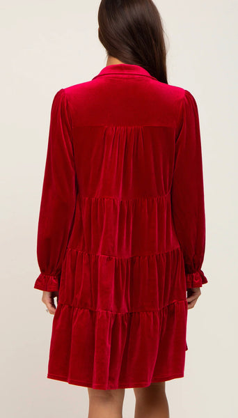 UMGEE Red Velvet Tiered Dress