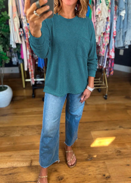 Ribbed Soft Pocket Sweater Teal