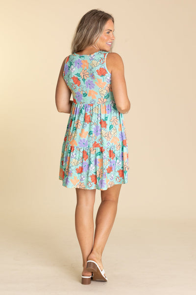Mint Floral Tiered Ruffle Sun Dress