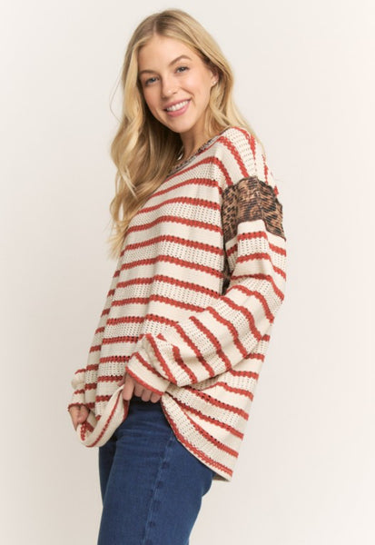 Brick Leopard Contrast Knit Top