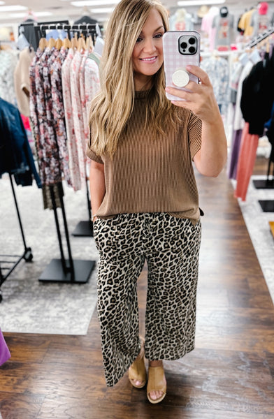 Washed Leopard Print Wide Leg Pant