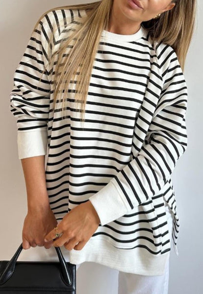 Gracie Striped Raglan Side Slit Sweatshirt Top