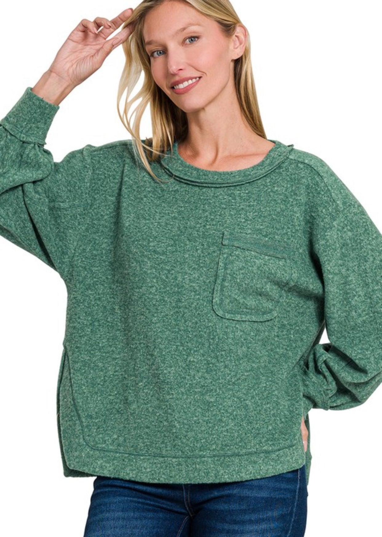 Brushed Soft Pocket Sweater Dark Green