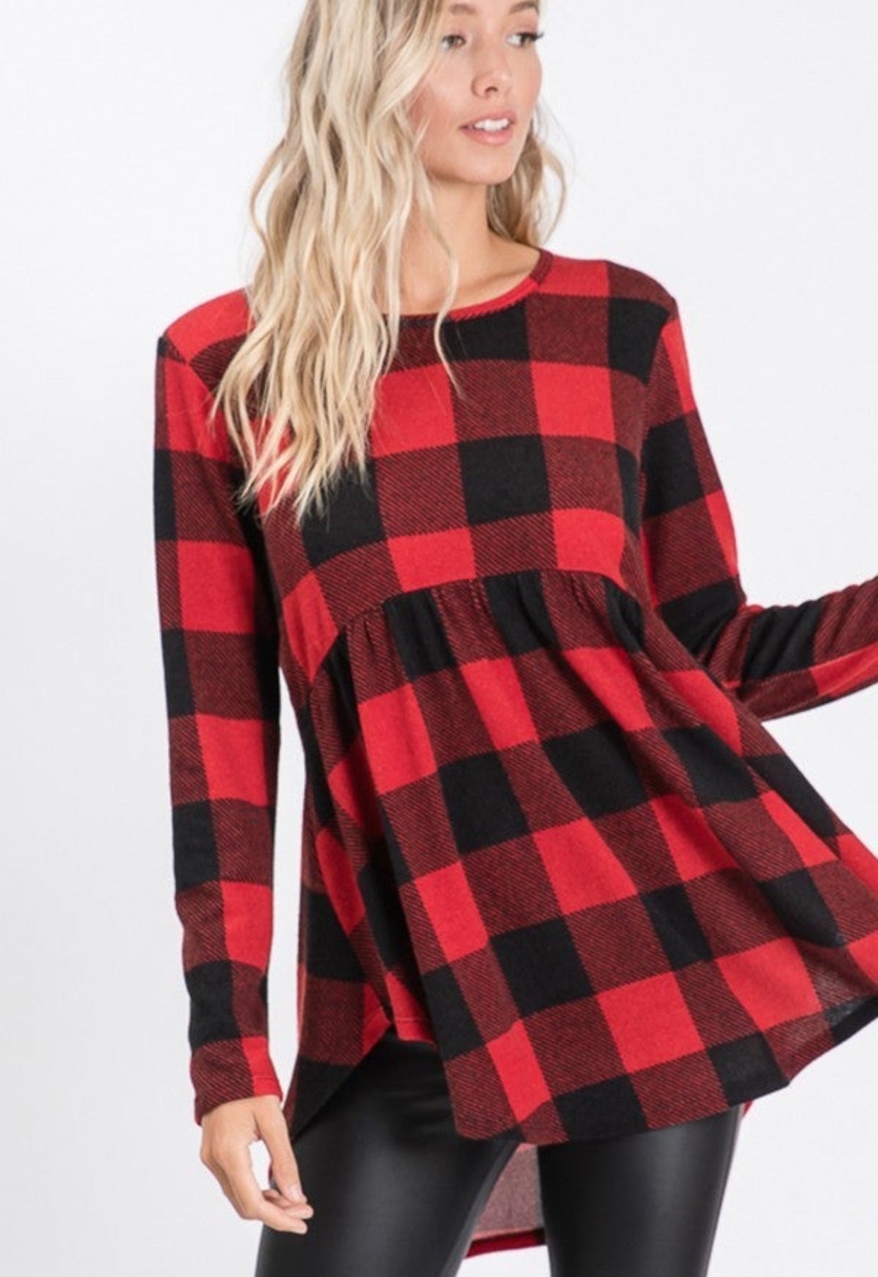 Red & Black Plaid Babydoll Top