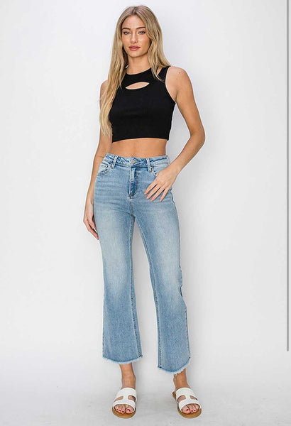 RISEN Lyla Light Wash Straight Leg Crop Jean