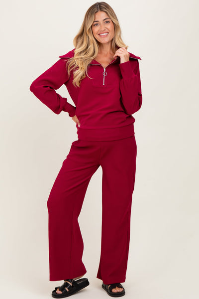 Stay Cozy Ribbed Pullover & Pant SET Dark Red
