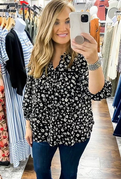 UMGEE Black Floral Print Top