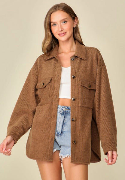 Cozy Brushed Waffle Shacket Mocha