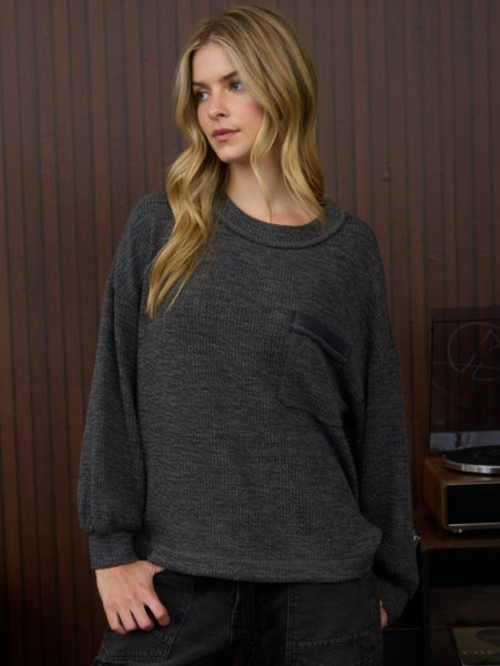 Crew Neck Pocket Sweater Charcoal