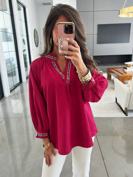 UMGEE Crimson Leopard Trim Top