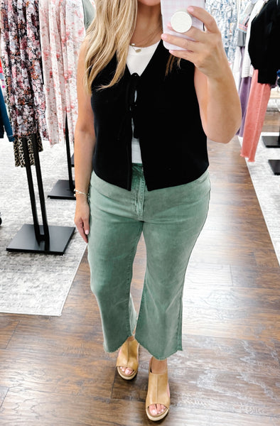 Wide Leg Crop Jean Dark Olive