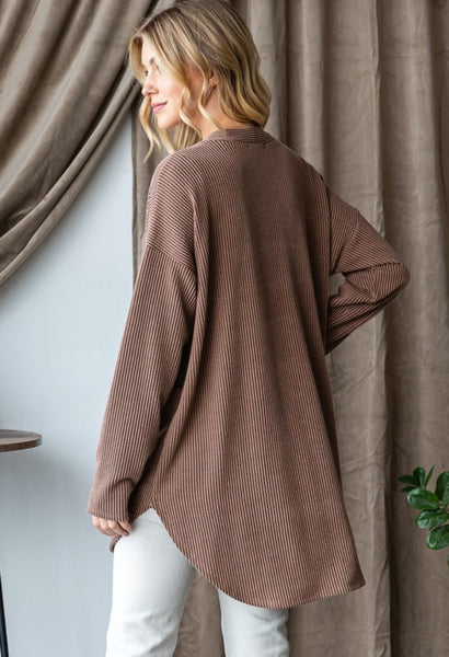 Urban Ribbed Knit Cardigan Camel