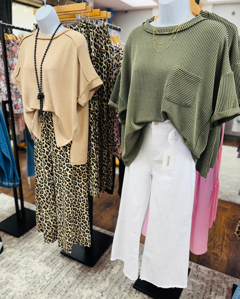 Washed Leopard Print Wide Leg Pant