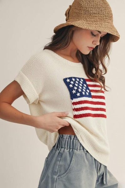 Ivory American Flag Knit Top