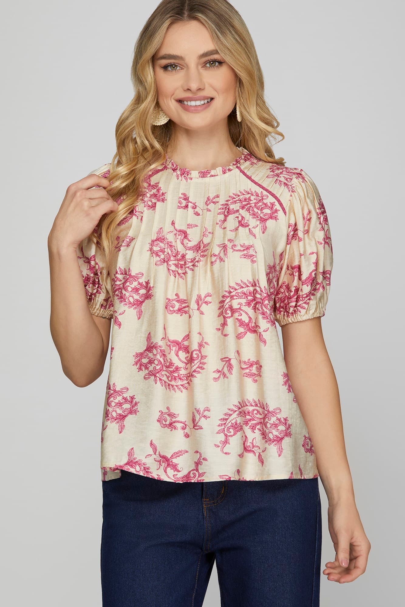 Ivory & Magenta Paris Print Top