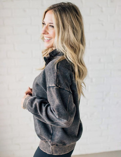 Acid Wash Sweatshirt Pullover Black