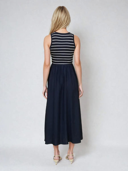 Navy Stripe Mixed Media Midi Dress
