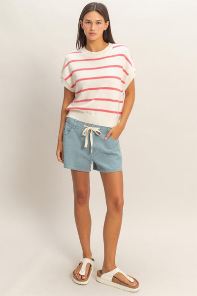 Stripe Crew Neck Knit Top Rose