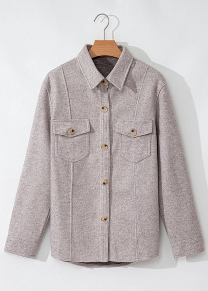 Heather Grey Button Down Shacket Jacket