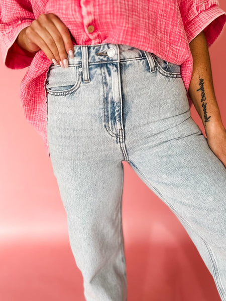 Zenana Newport Light Blue Acid Wash Jean