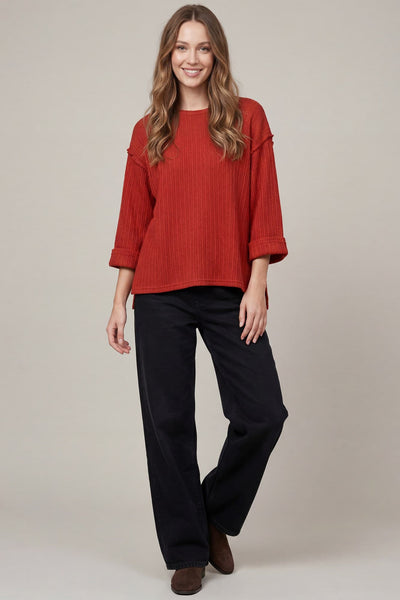 Quarter Sleeve Knit Sweater Top Red
